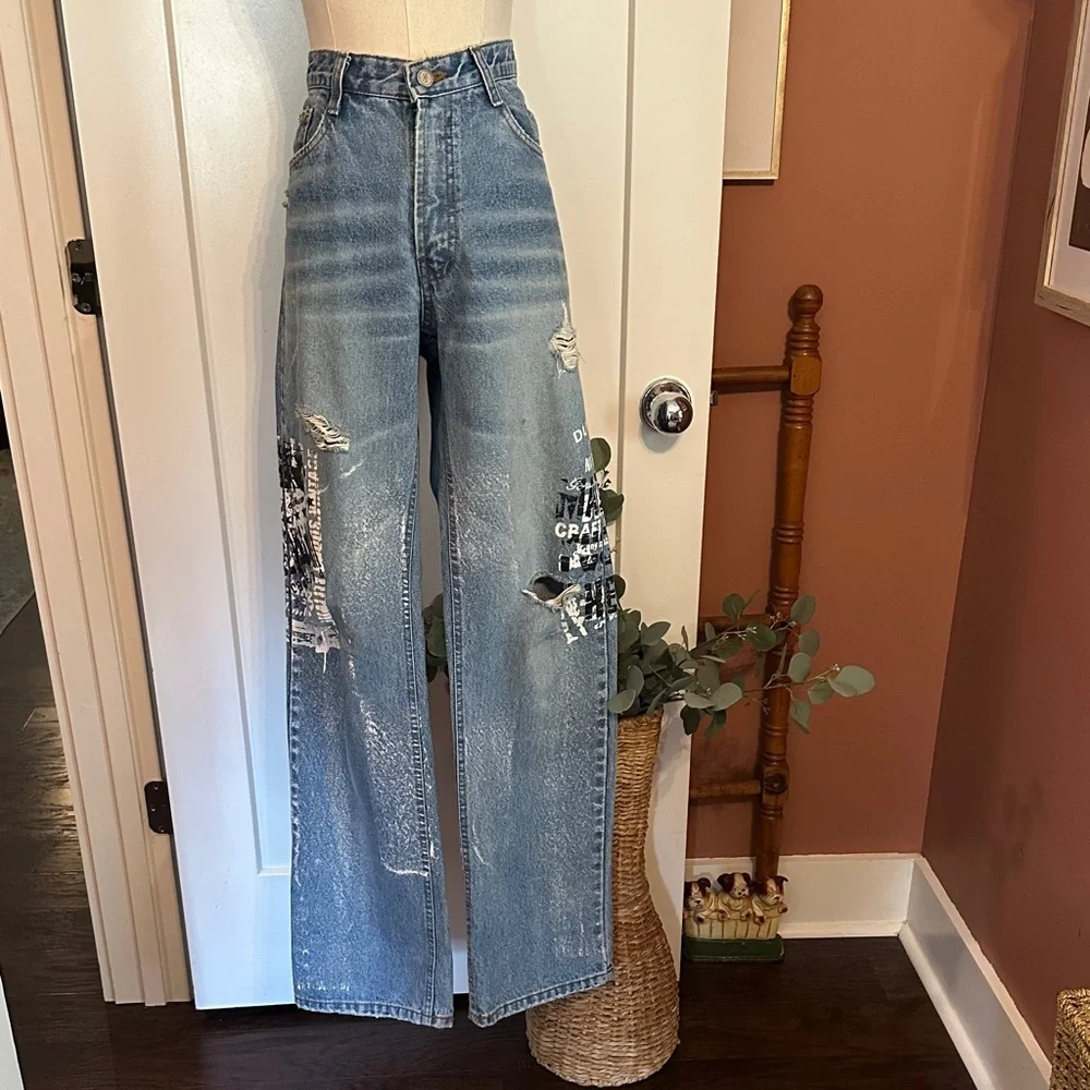 Ingalls Denim Line men’s 100 cotton 32x36 graffiti distressed Korean K-pop jeans